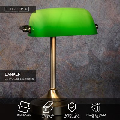 Lucide BANKER - Lámpara de escritorio - 1xE14 - Bronce